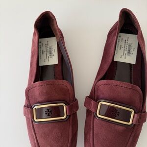 Tory Burch Georgia Suede Loafers in a burgundy